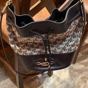 Ralph Lauren Monogram Black and Cream Shoulder Bag